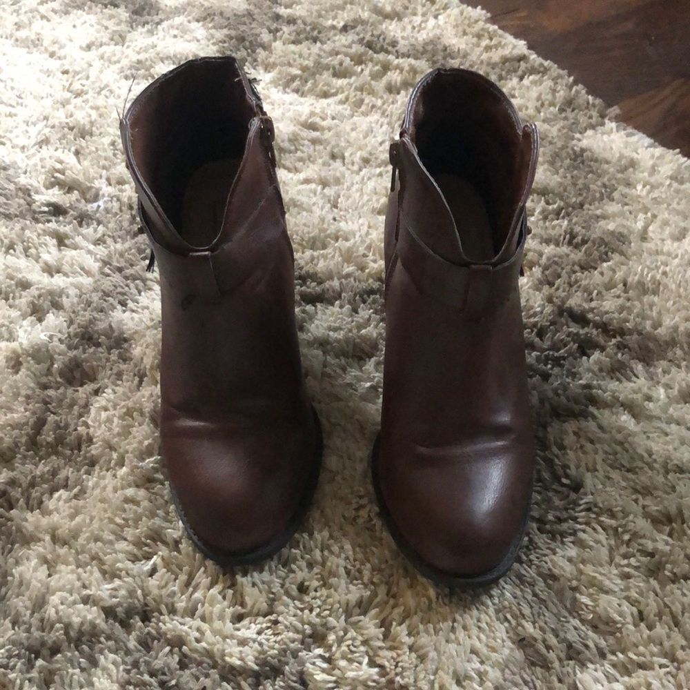 Brown leather ankle booties